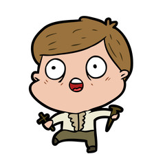 cartoon frightened man hunting halloween vampires