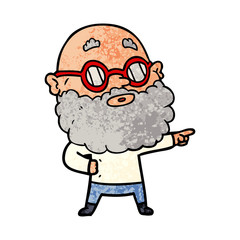 cartoon curious man with beard and glasses