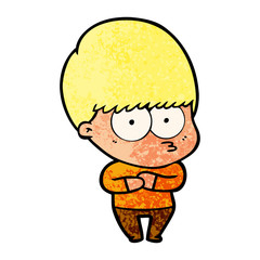 nervous cartoon boy