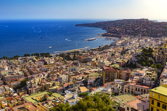 Italy. Cityscape of Naples (Vomero and Mergellina) seen from Castle Sant'Elmo