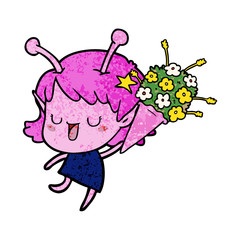 happy alien girl cartoon laughing