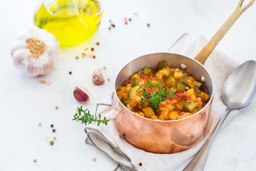 Stew organic vegetables ragout french ratatouille in stewpan