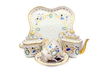 Antique Biedermeider coffee set with plat, cup and pot