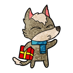cartoon christmas wolf whistling
