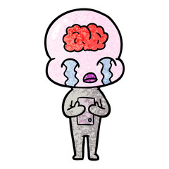 cartoon big brain alien crying