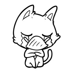 crying cartoon cat sitting