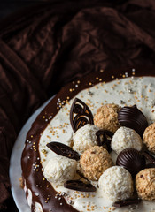 Honey cake with chocolate and coconut sweets
