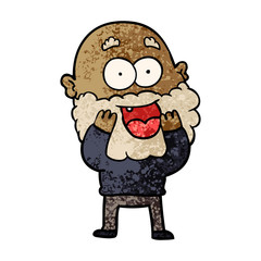 cartoon crazy happy man with beard gasping