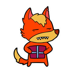 fox cartoon character with present
