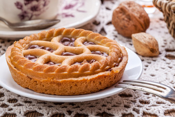 Tasty chocolate walnut tart.