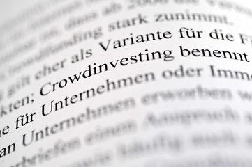 Crowdinvesting, Crowdlending, Crowdfunding, Unschärfe, Text, Finanzierung, Schwarmfinanzierung,...