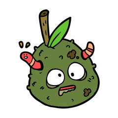 cartoon rotting old pear with worm