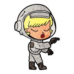 cartoon pretty astronaut girl pointing