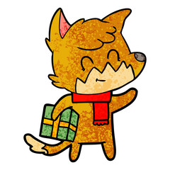 cartoon friendly christmas fox