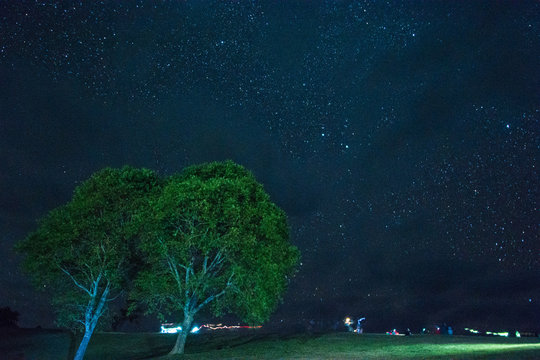 star at night  above the tree , Doi Samer-Dao in Si Nan National Park,  Nan province in Thaoand ,High Iso.
