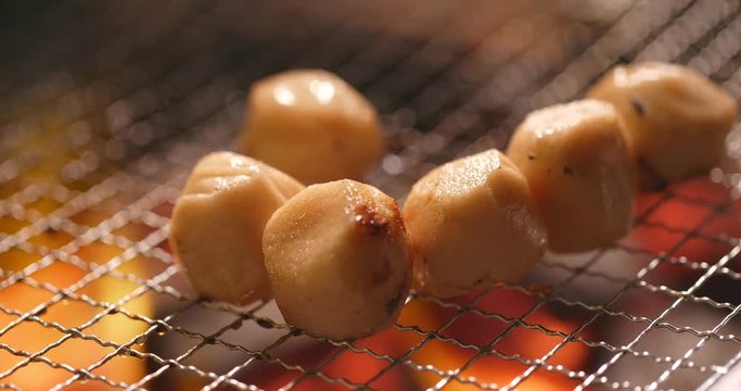 Fish ball on barbecue metal net