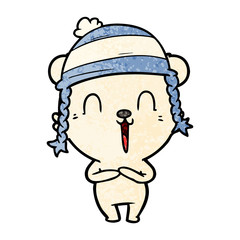 happy cartoon polar bear wearing hat
