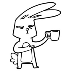 cartoon rabbit with coffee