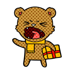 bear cartoon character with present