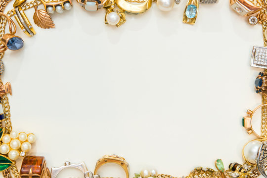 Fashion jewelry frame on white background