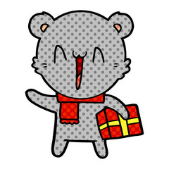 bear cartoon character with present