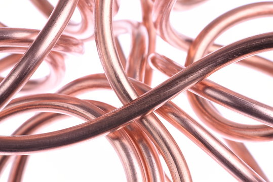 Copper wire close-up isolated on white background