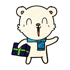 polar bear with christmas present cartoon