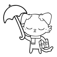 cute cartoon dog with christmas present