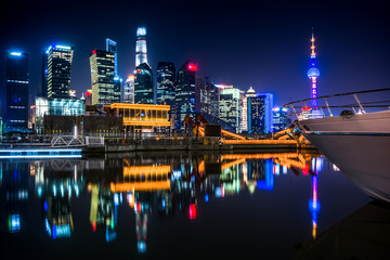 Plakat Beautiful Shanghai skyline at night,modern urban background
