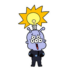 happy cartoon alien with idea