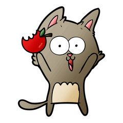 funny cartoon cat with apple