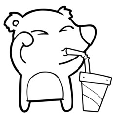 cartoon tired bear rubbing eyes drinking soda