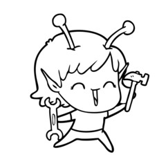cartoon alien mechanic girl