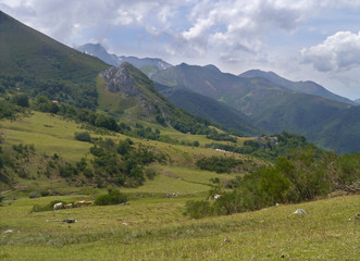 Fototapeta na wymiar Green slopes in the Picos of Asturias