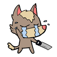 cartoon crying wolf with saw