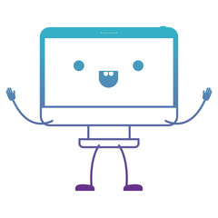 animated kawaii desktop computer in degraded blue to purple color contour