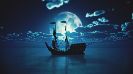 old ship in sea full moon © aleksandar nakovski