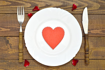 Valentines Day romantic table setting.  Flat lay
