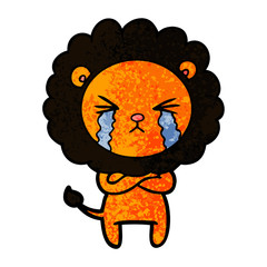 cartoon crying lion with crossed arms