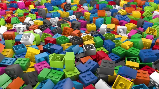 Colorful plastic bricks explode into a pile (C4D Modeled/Rendered)