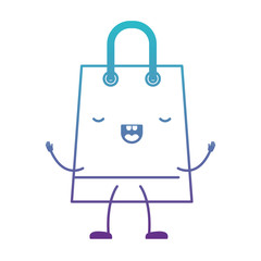 trapezoid animated kawaii shopping bag icon with handle in degraded blue to purple color contour
