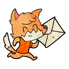 cartoon happy fox with letter