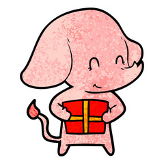 cute cartoon elephant with present