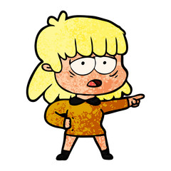 cartoon tired woman pointing