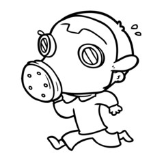 cartoon man wearing gas mask