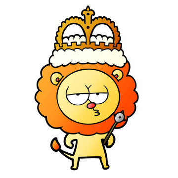 cartoon bored lion wearing crown