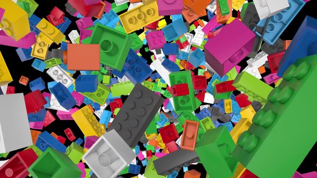 Camera zooms through colorful plastic bricks floating (C4D Modeled/Rendered)