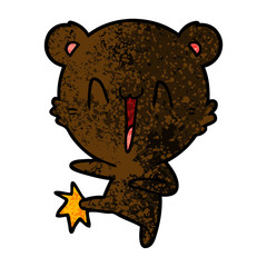 happy bear kicking cartoon