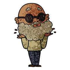 cartoon curious man with beard and sunglasses