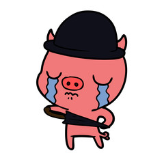 cartoon pig crying wearing business clothes